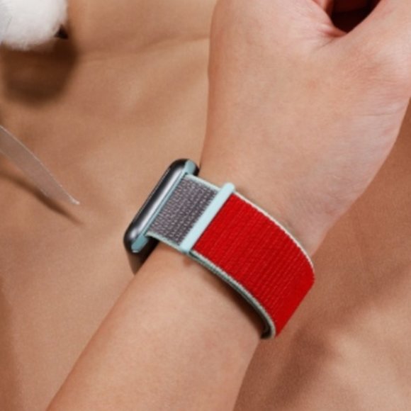 NEW Light Blue/Red Strap Loop For Apple Watch - Picture 2 of 6